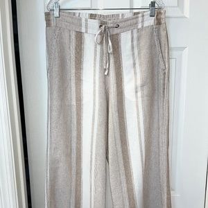Westport, size L, Cream/Beige Striped Linen Wide Leg pants